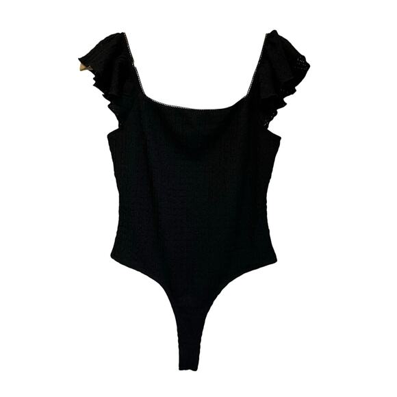 Francesca’s Black Textured Ruffle Sleeve Bodysuit NWT Size Small - Picture 2 of 7